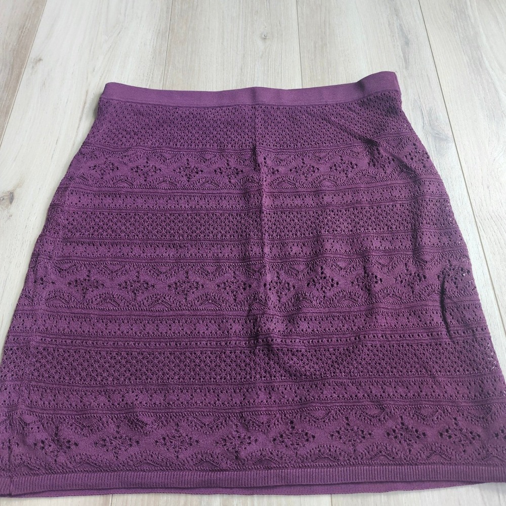 White House Black Market Plum Purple Pointelle Knit Mini Skirt LP Large Petite - Picture 2 of 10